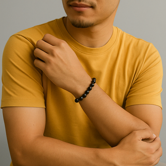 Man wearing Black Obsidian Bracelet