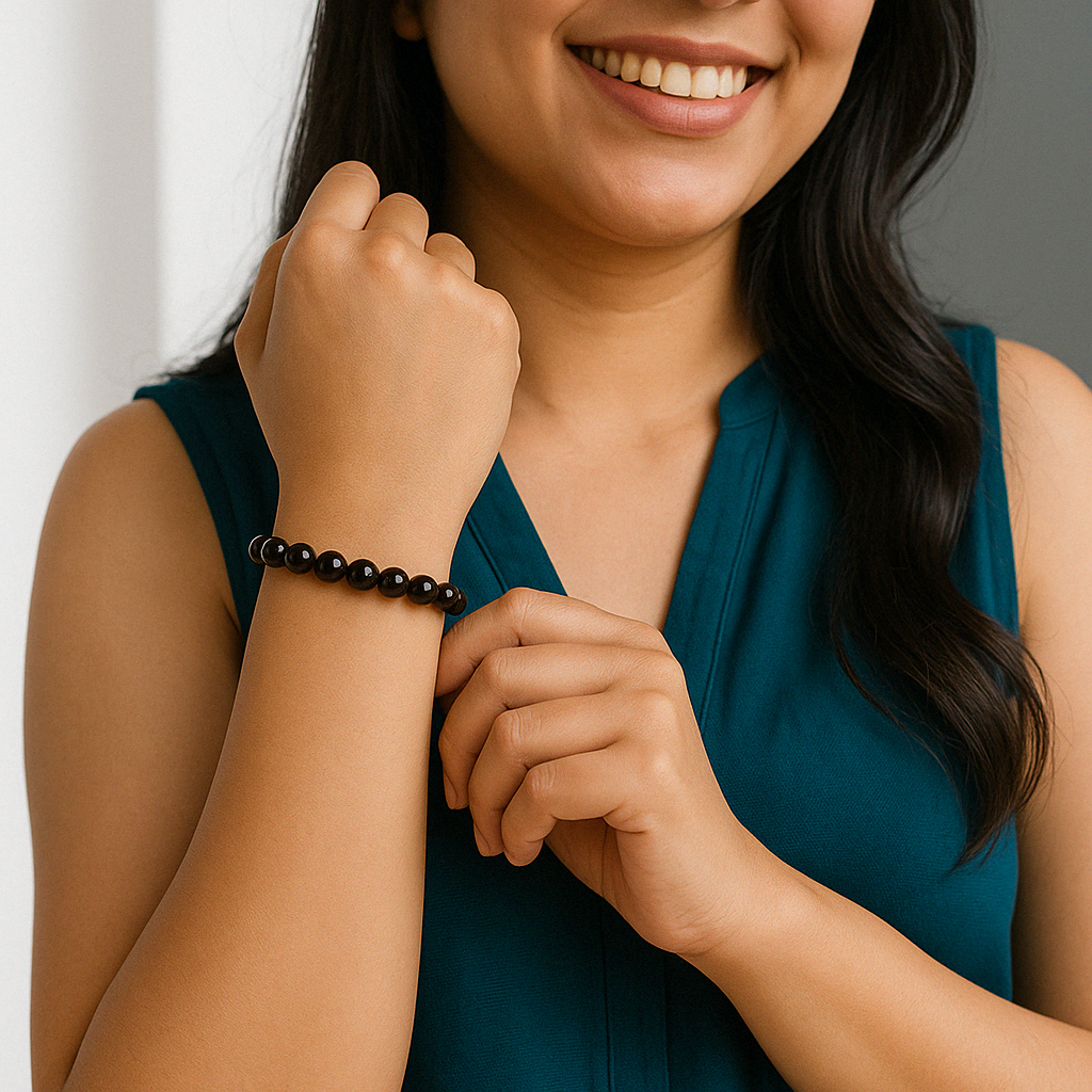 Woman wearing Black Obsidian Bracelet