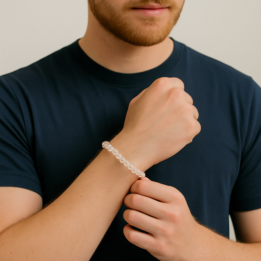 man wearing Clear Quartz Bracelet