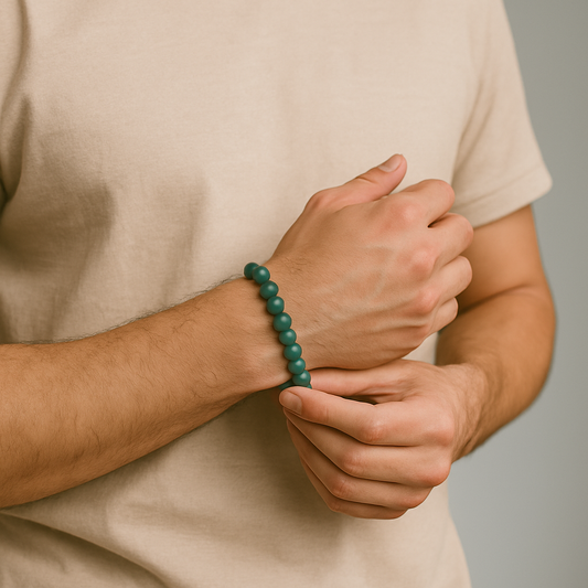 man wearing Green Aventurine Bracelet