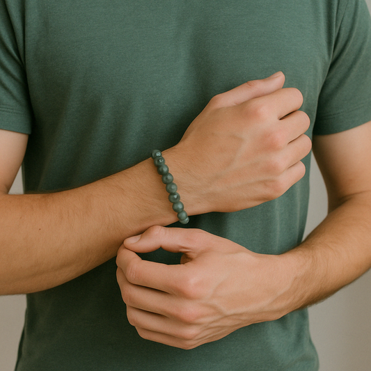 man wearing Labradorite Bracelet