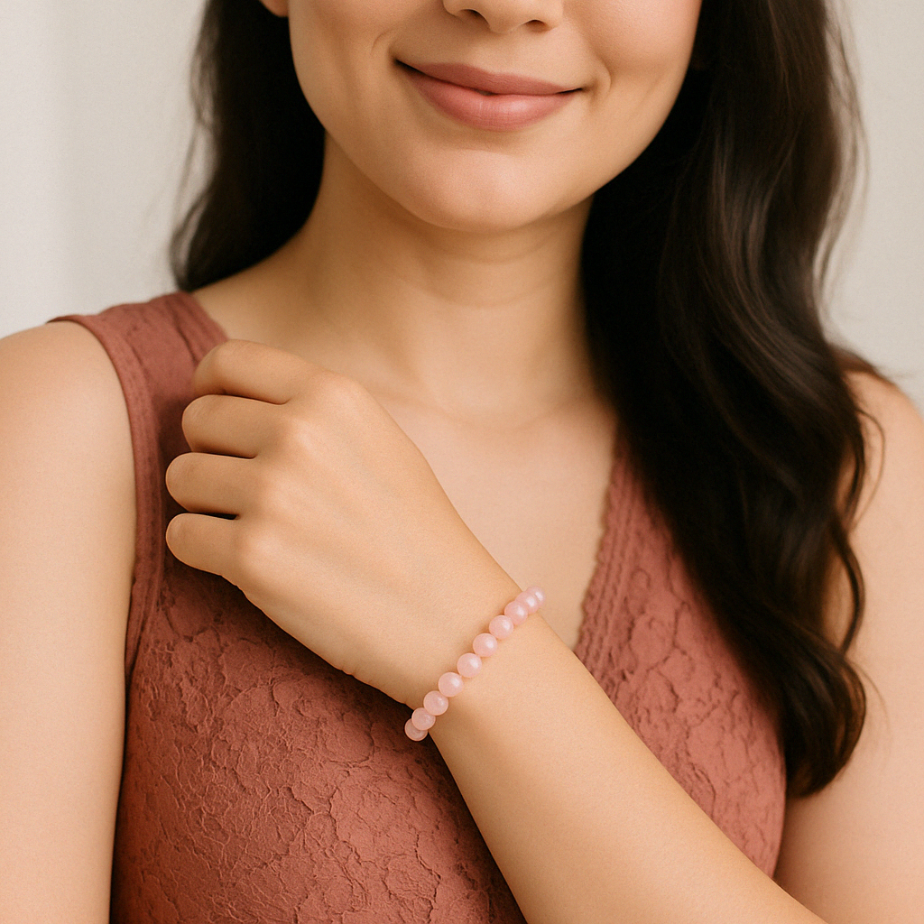 woman wearing Rose Quartz Bracelet
